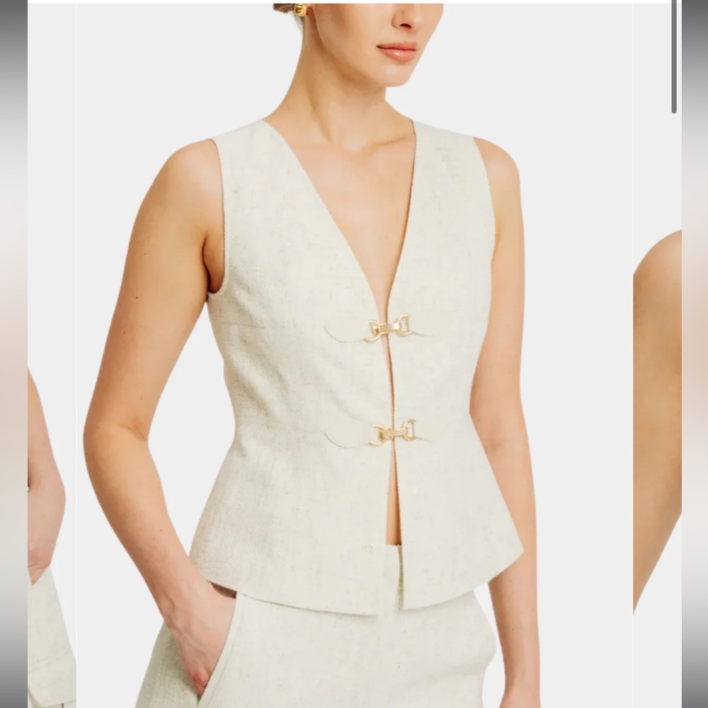 Torn by Ronny Kobo Bernadette Cream Sleeveless V-Neck Top w/ Decorative Closures - Picture 6 of 17